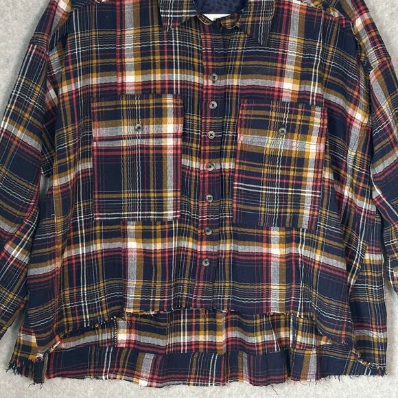 Pilcro Cropped Plaid Button Up Shirt Sz S Anthropologie High Low Frayed Hem Boxy - Picture 9 of 12